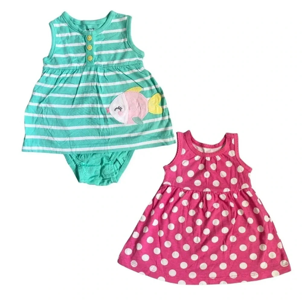 Carter’s Aquatic & Old Navy Polka Dot Infant Dresses (0-3m) - 100% Cotton